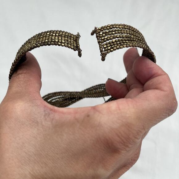 Brass small beaded flexible cuff bracelet, good condition, boho, retro - Picture 4 of 7